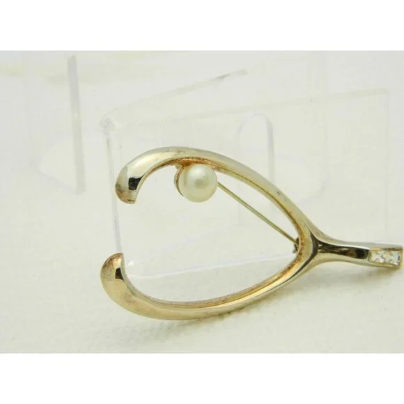 1950's CROWN TRIFARI Clear Rhinestone Faux Pearl - Picture 2 of 6